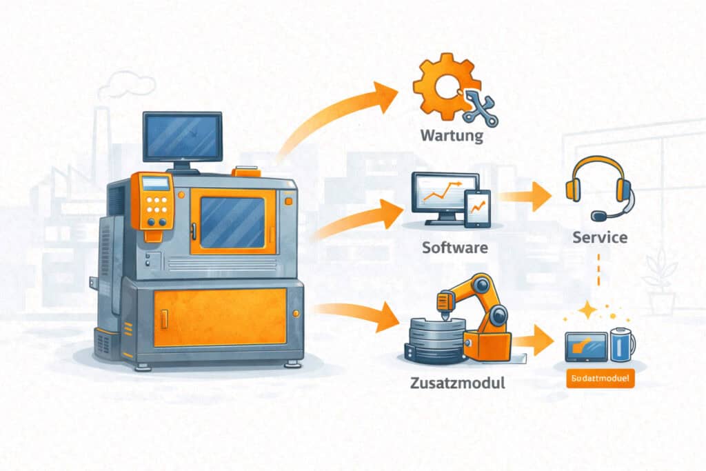 B2B Cross- und Up-Selling Beispiel: Industriemaschine mit Erweiterungen wie Software, Wartung, Service und Zusatzmodulen