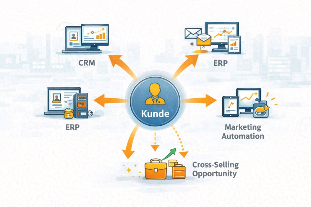 B2B Datenökosystem mit CRM, ERP und Marketing Automation zur Identifikation von Cross-Selling-Potenzialen