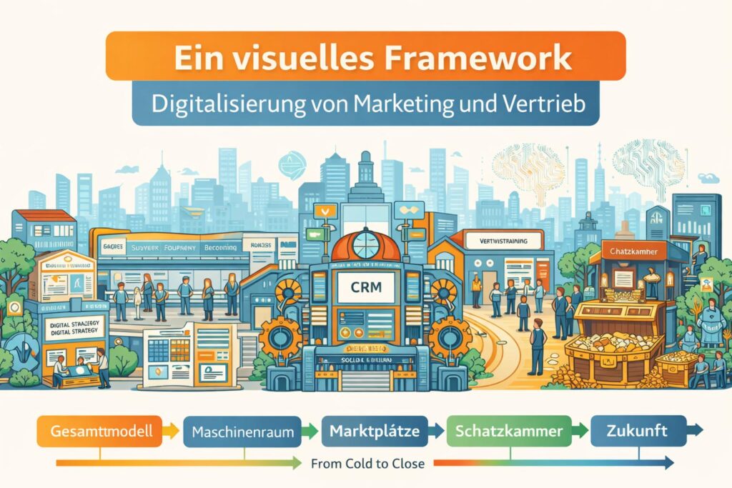 Framework der Digitalisierung in Marketing und Vertrieb mit CRM Marketing Automation Social Selling Bestandskundenstrategie und KI