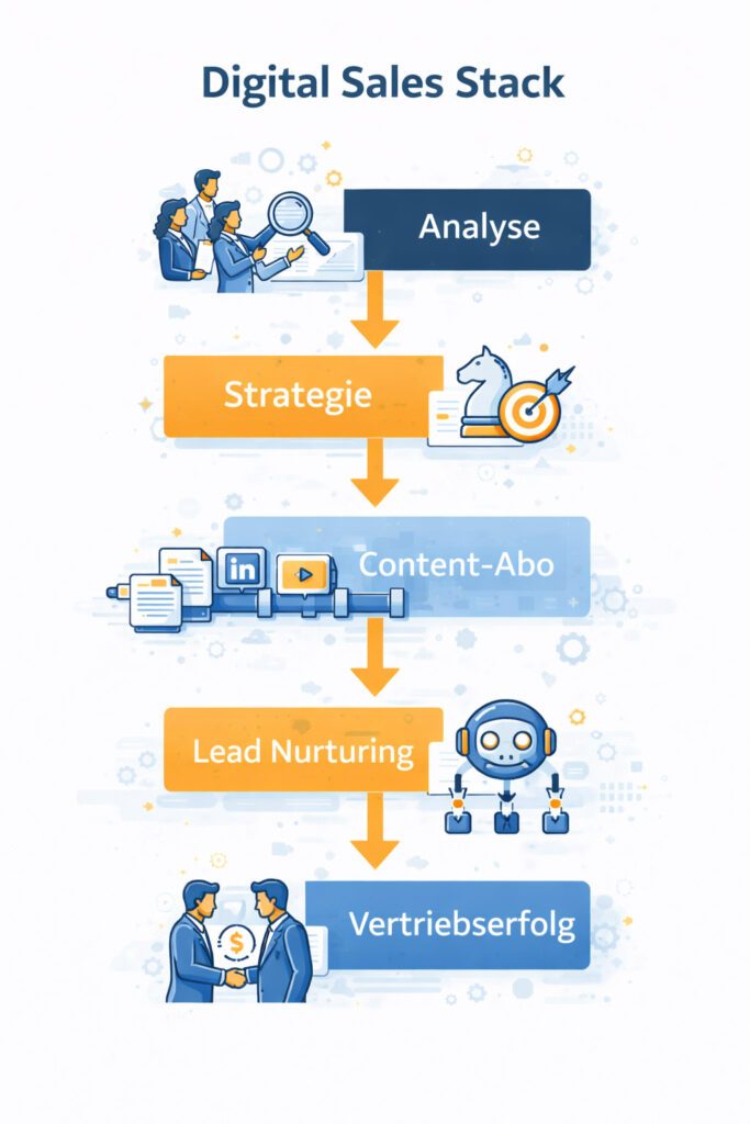 Digital Sales Stack mit Analyse Strategie Content Marketing Lead Nurturing und Vertriebserfolg