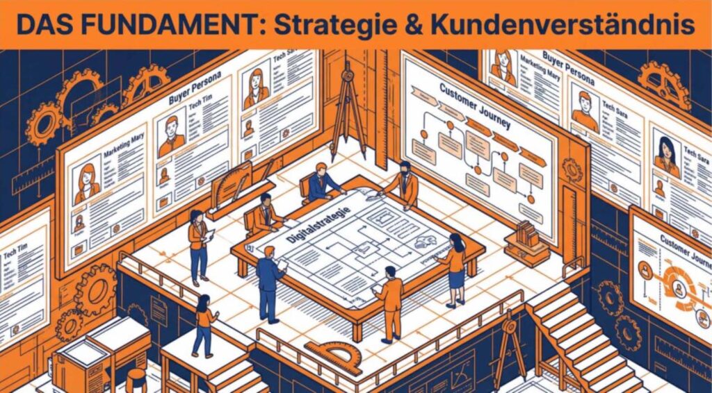Framework der Digitalisierung in Marketing und Vertrieb mit Buyer Persona Customer Journey CRM Social Selling und Datenanalyse