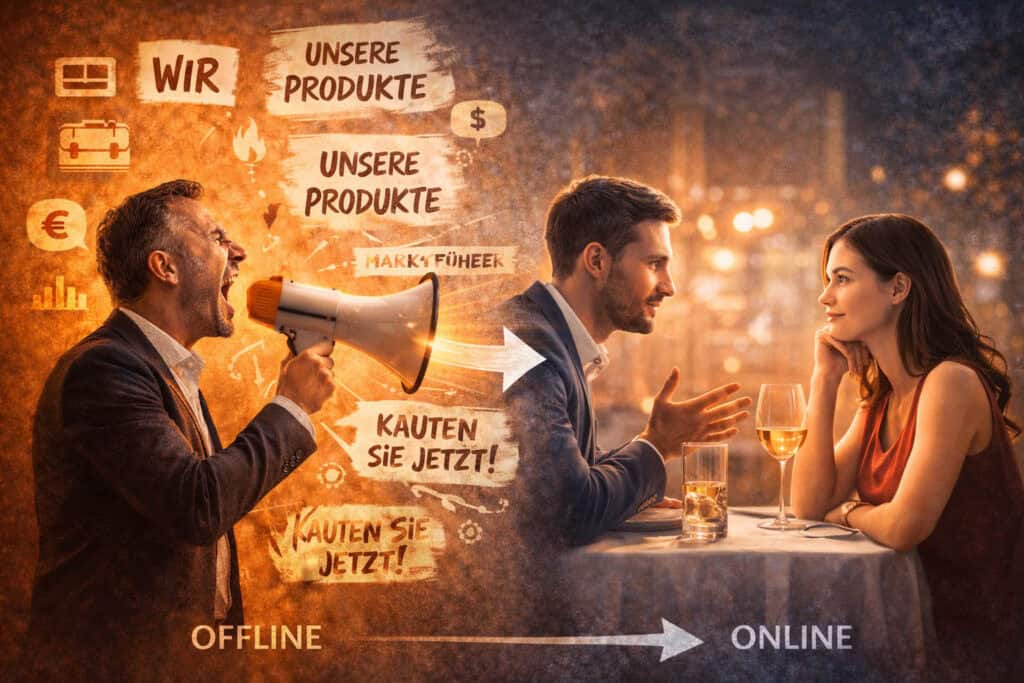 Visualisierung von Ego-Posting im Marketing versus empathischer, kundenzentrierter Kommunikation im B2B.