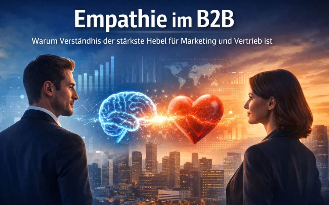 Headergrafik zeigt Empathie im B2B als Verbindung zwischen rationaler Analyse und emotionaler Entscheidung im Marketing und Vertrieb