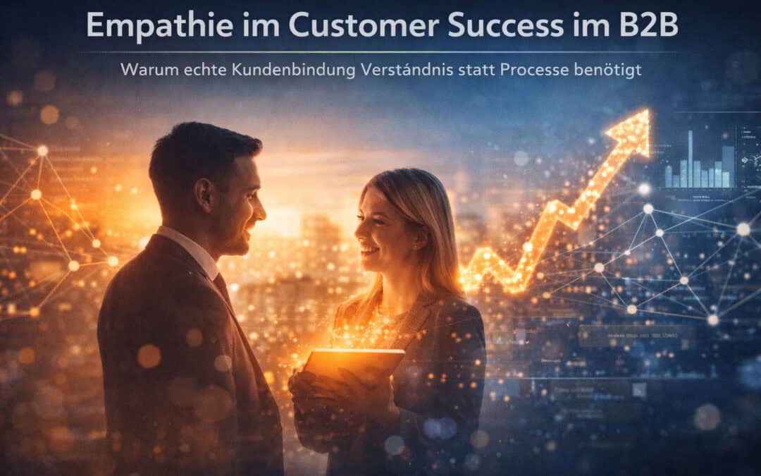Headergrafik zeigt empathischen Customer Success im B2B als partnerschaftliche Zusammenarbeit mit Fokus auf Kundenbindung, Vertrauen und Wachstum