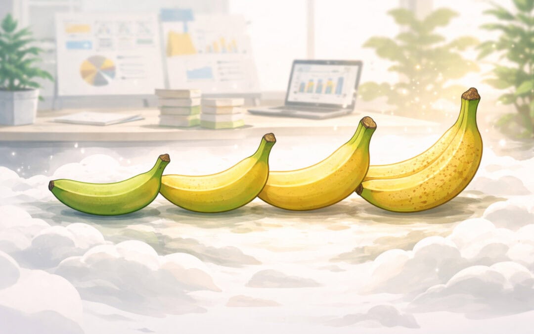 Der Grüne-Bananen-Effekt im B2B: Visualisierung des Lead-Reifeprozesses von unreifen Leads bis zur Vertriebsreife im Lead Nurturing.