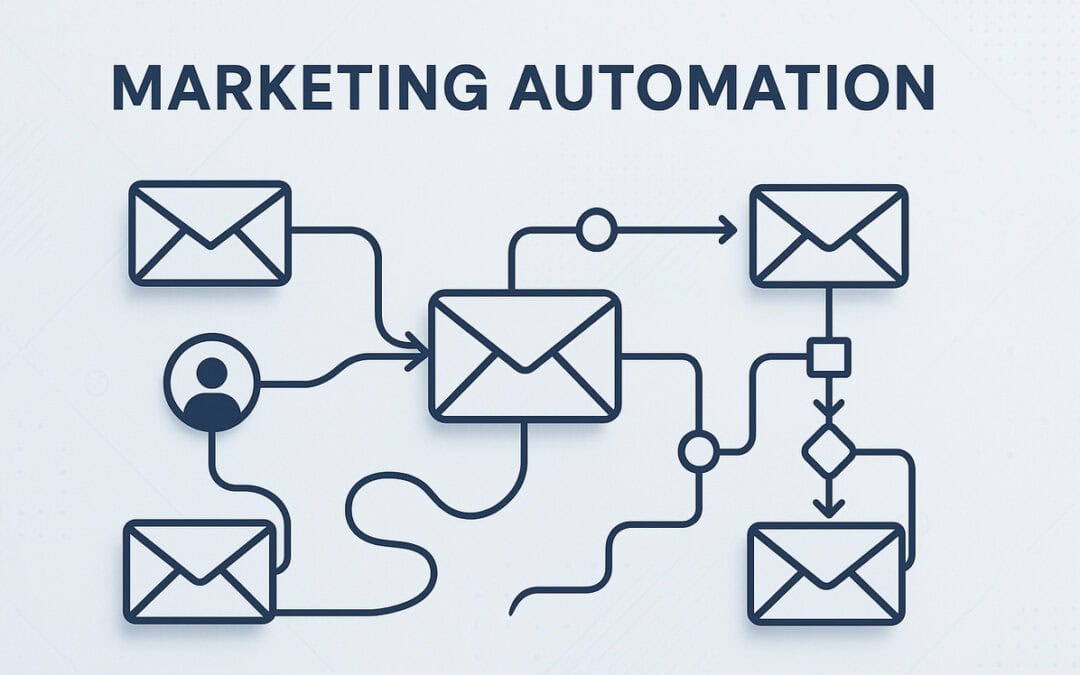 Grafik zum B2B Lead Nurturing Prozess: Entwicklung von anonymen Besuchern über Content und Marketing Automation bis zur Vertriebsreife.