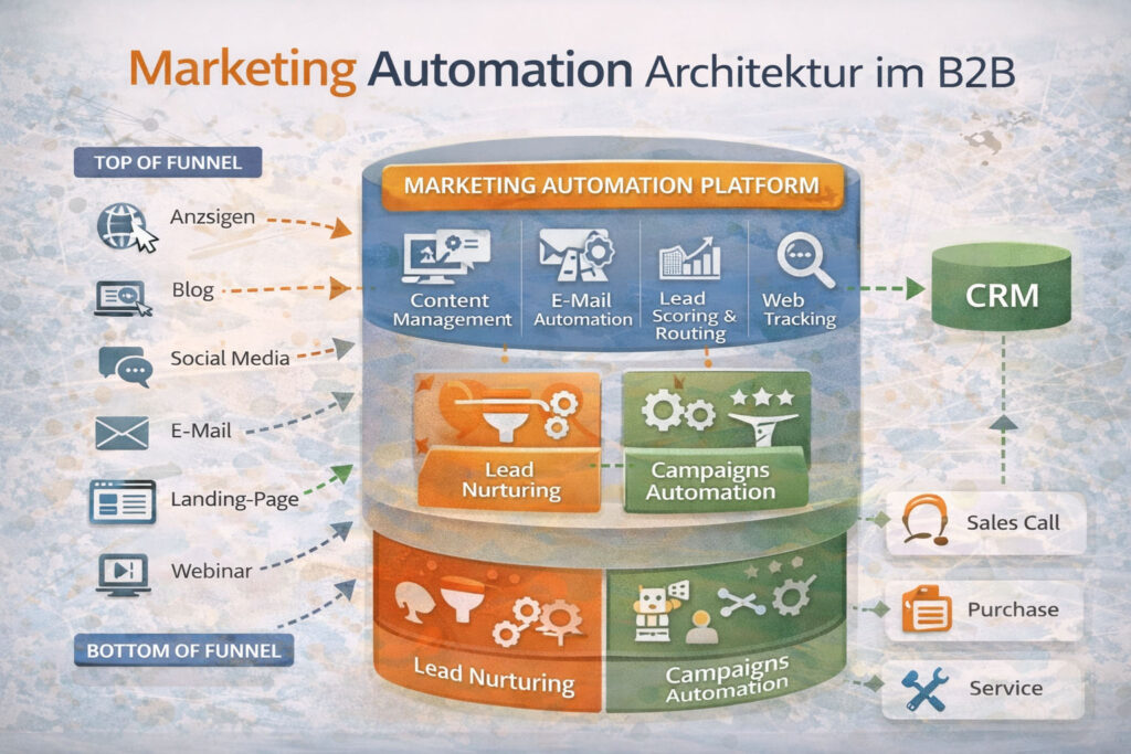 Marketing Automation Architektur im B2B – Zusammenspiel von Content Management, Lead Nurturing, CRM und Kampagnenautomatisierung
