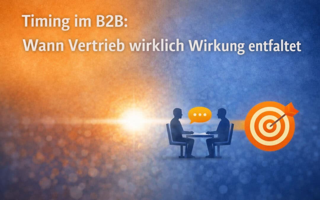 Headergrafik zum Timing im B2B-Vertrieb: Visualisierung des entscheidenden Moments, in dem Kaufbereitschaft sichtbar wird und Vertrieb gezielt Wirkung entfaltet