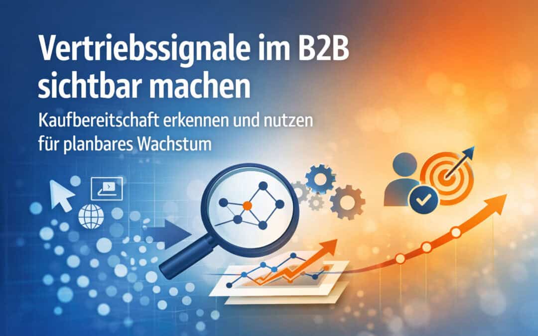 Headergrafik zur Visualisierung von Vertriebssignalen im B2B: Von Aktivität und Datenanalyse zur erkannten Kaufbereitschaft und planbarem Wachstum